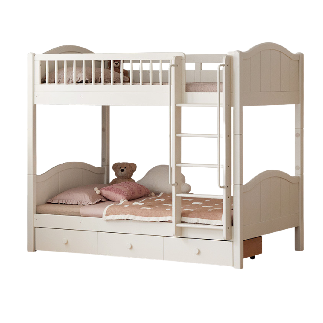 Rubberwood Solid Wood Children's White Castle Princess Bunk Bed