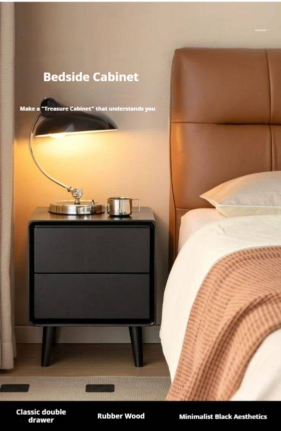 Solid RubberWood Black Nightstand.