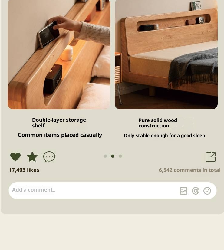 Cherry Solid Wood Retro with Socket Night Light Bed