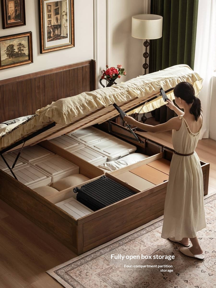 Black Walnut Solid Wood Italian Light Luxury Retro Storage Box Bed