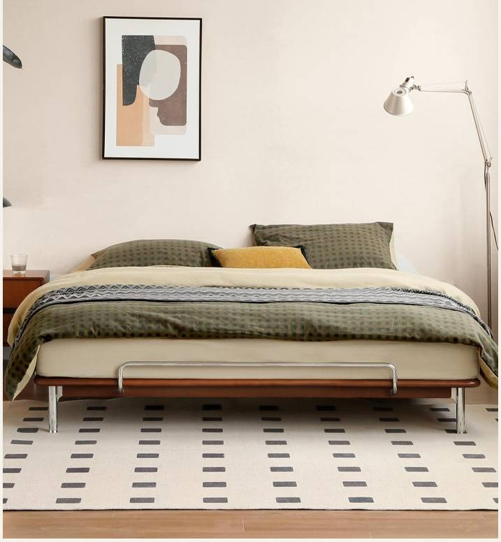 Poplar Solid Wood Platform Bed — No Headboard, Vintage Bauhaus Edge Style