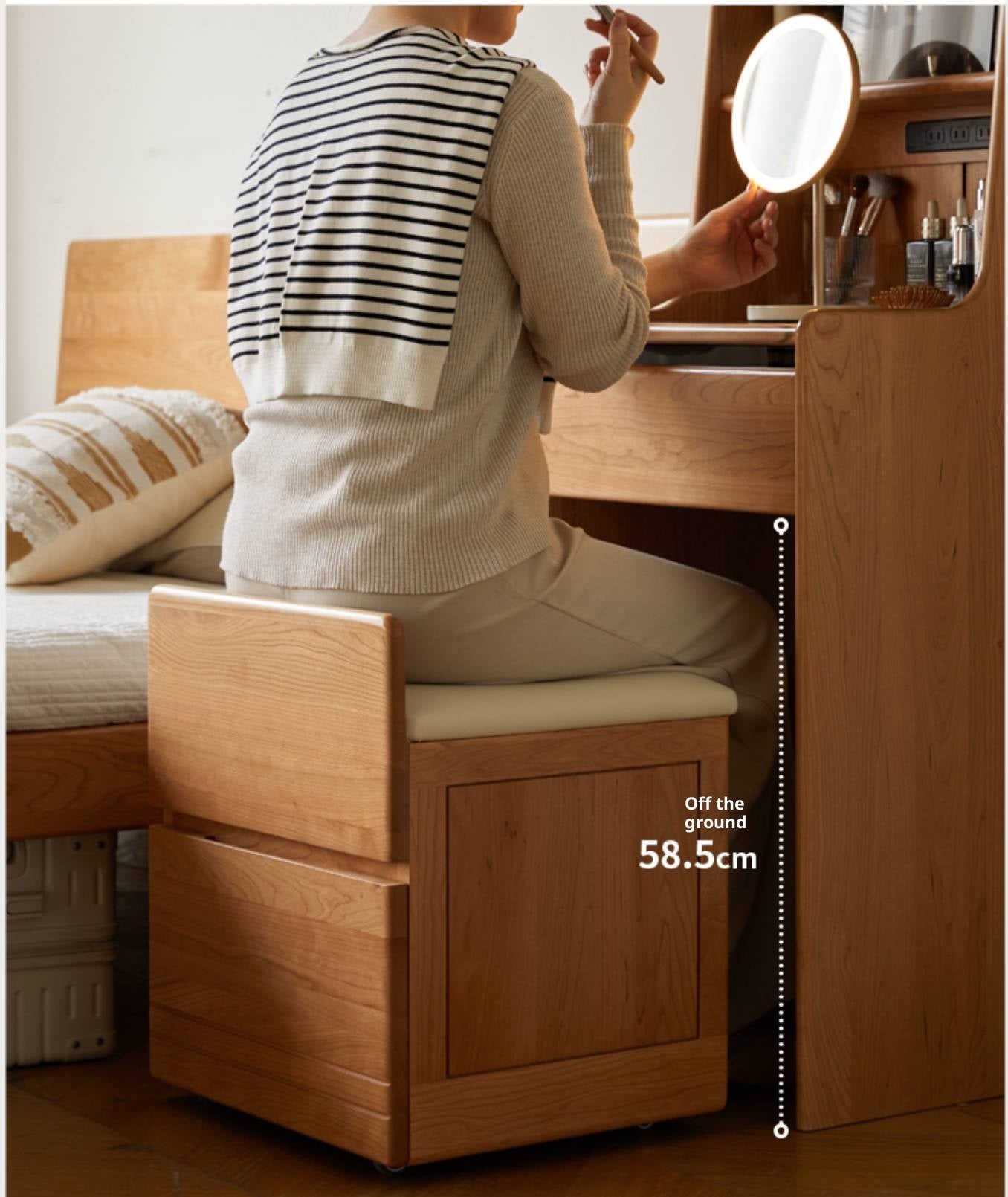 Cherry Solid Wood Multifunctional Retro Dressing Table