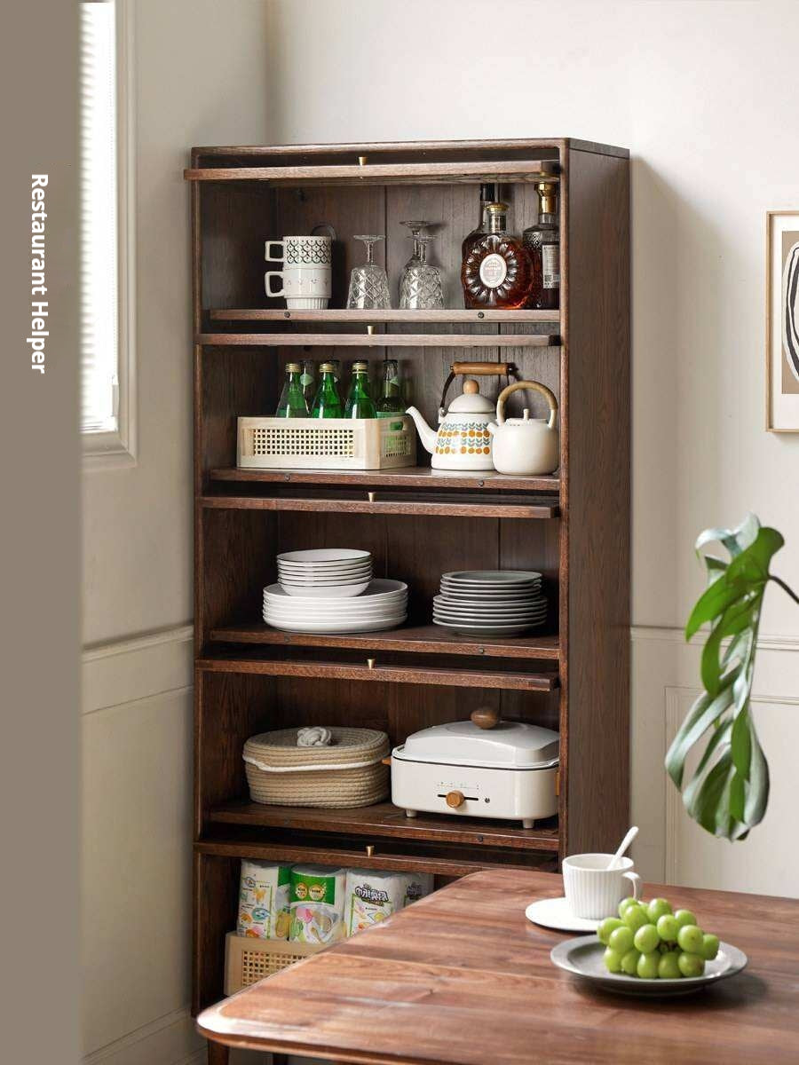 Solid Rubberwood, Black Walnut, Sandalwood, Oak Solid Wood Glass Flip Door Bookcase