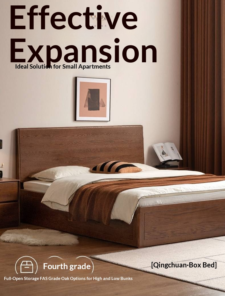 Oak Solid Wood Box Bed — Modern Minimalist Design