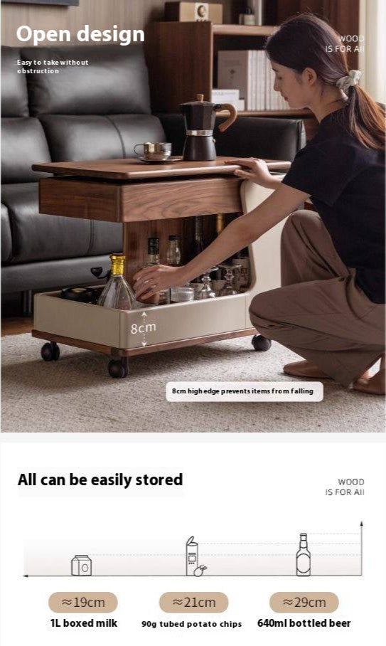 Black Walnut Solid Wood Liftable Rotating Mobile Side Table