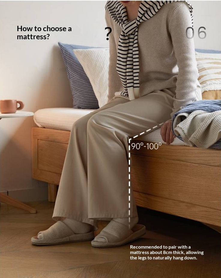 Oak Solid Wood Platform Box Bed, Headboard-Free Box Bed