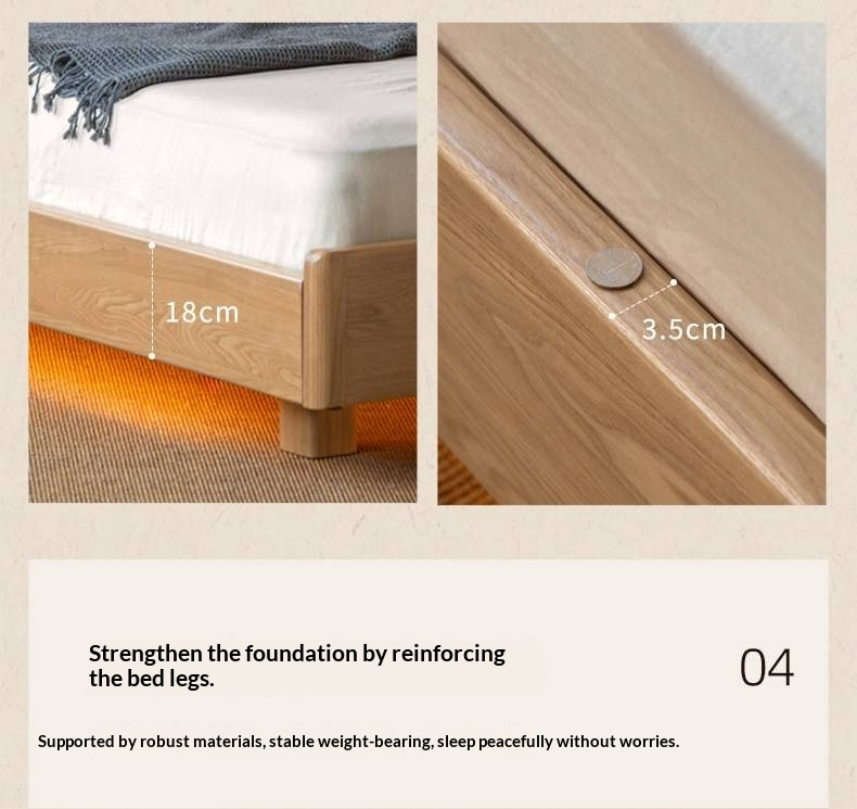 Ash Solid Wood Bed — Modern Minimalist Large Slab Design with Luminous Features