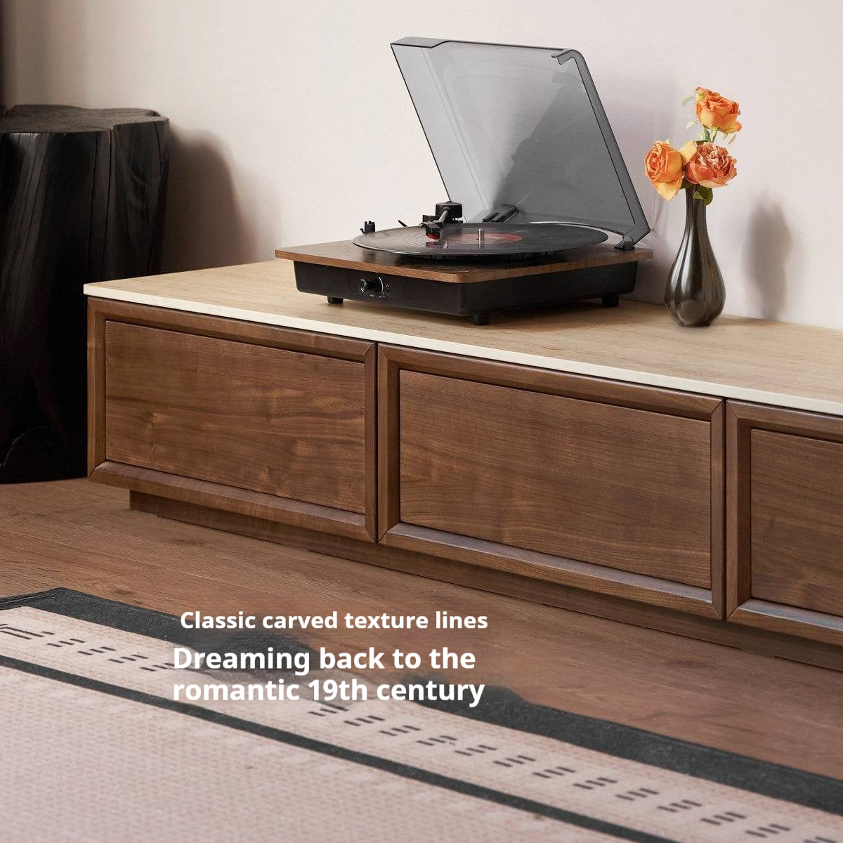 Black Walnut, Oak Solid Wood Floor Standing Antique Slab Design TV Cabinet