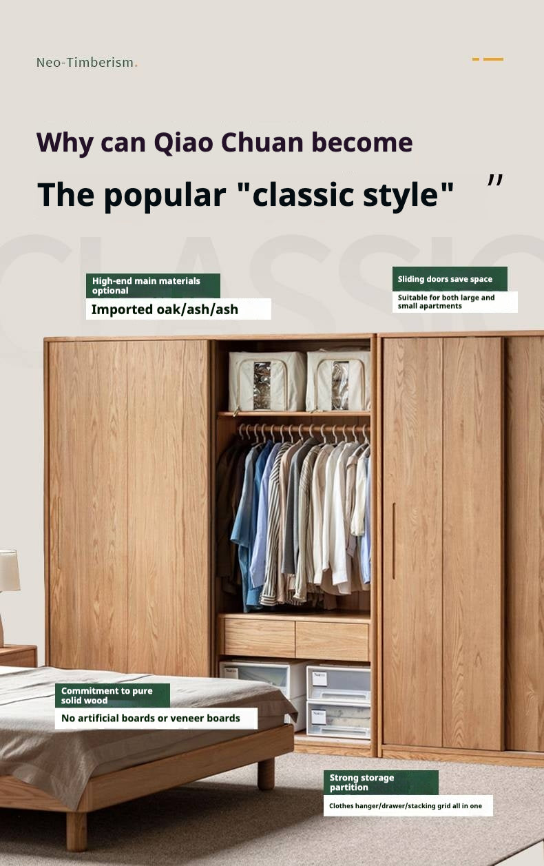 Oak, Ash Solid Wood Wardrobe Sliding Door.