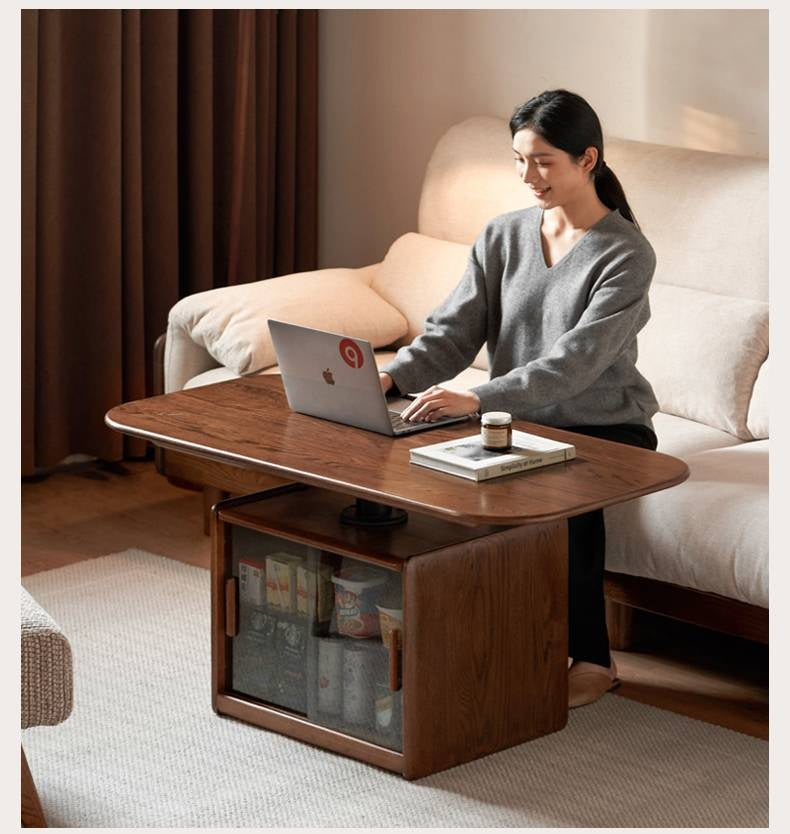 Oak Solid Wood Elevating Lifting Coffee Table