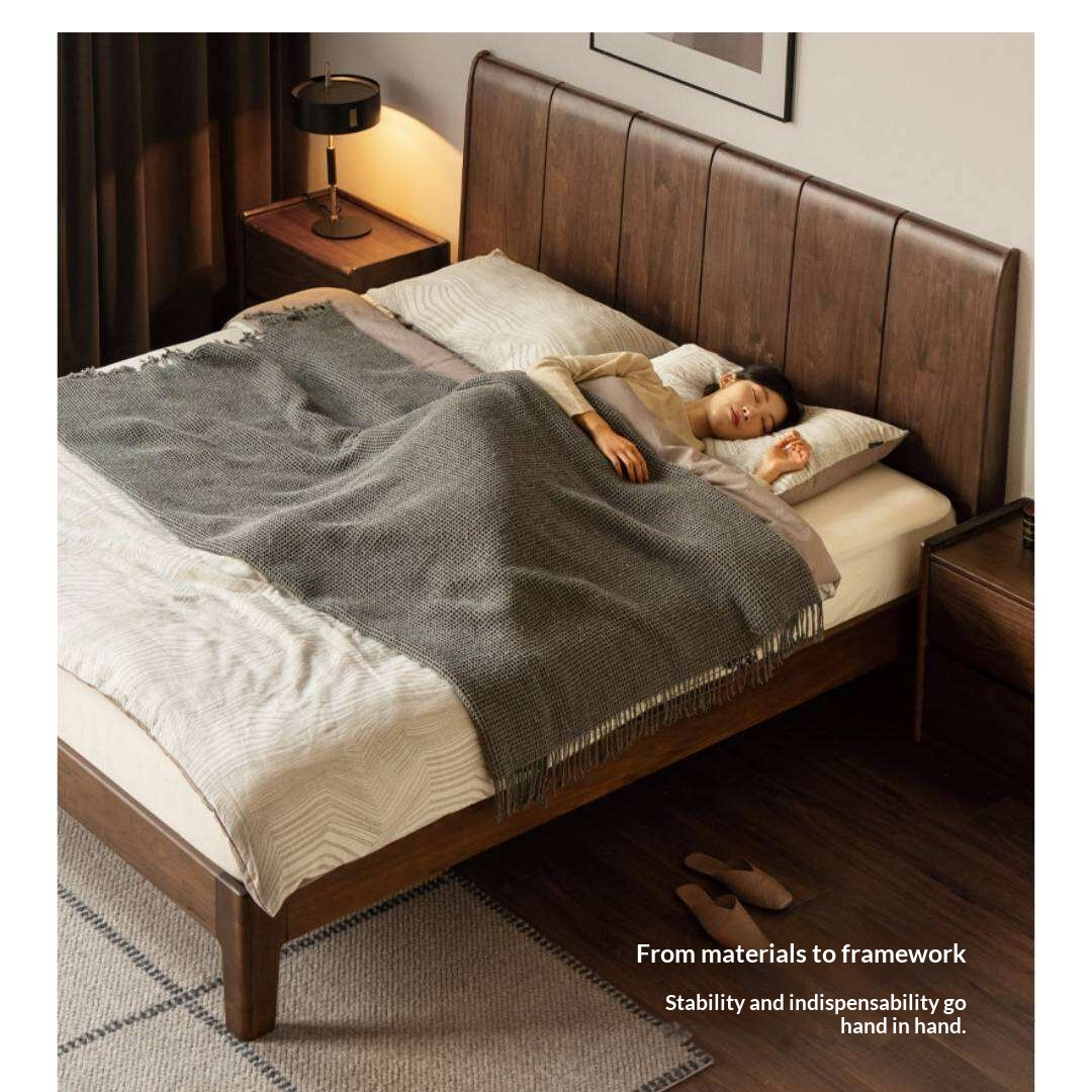 Black Walnut Solid Wood Bed — Italian Light Luxury Style