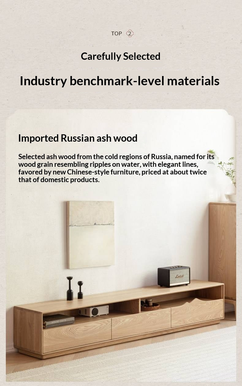 Ash Solid Wood Floor TV Storage Cabinet.