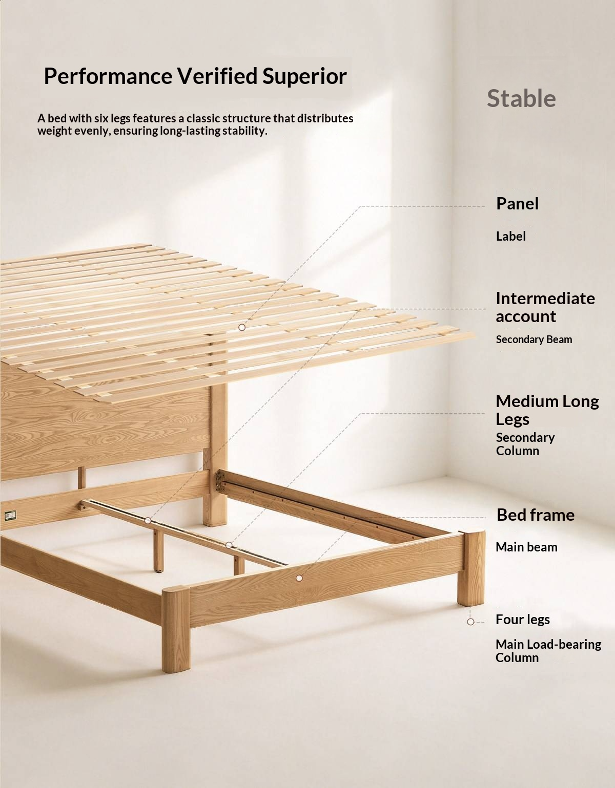 White Ash Solid Wood Platform Bed with Tall Flat Panel Headboard