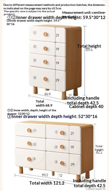 Beech Solid Wood, Solid RubberWood Kids Dresser with Cream Curved Drawers and Wooden Knobs