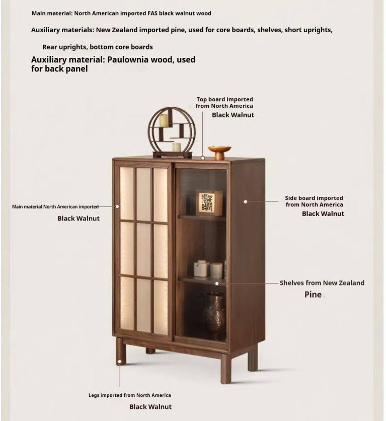 Black Walnut Solid Wood Sliding Door Side Cabinet