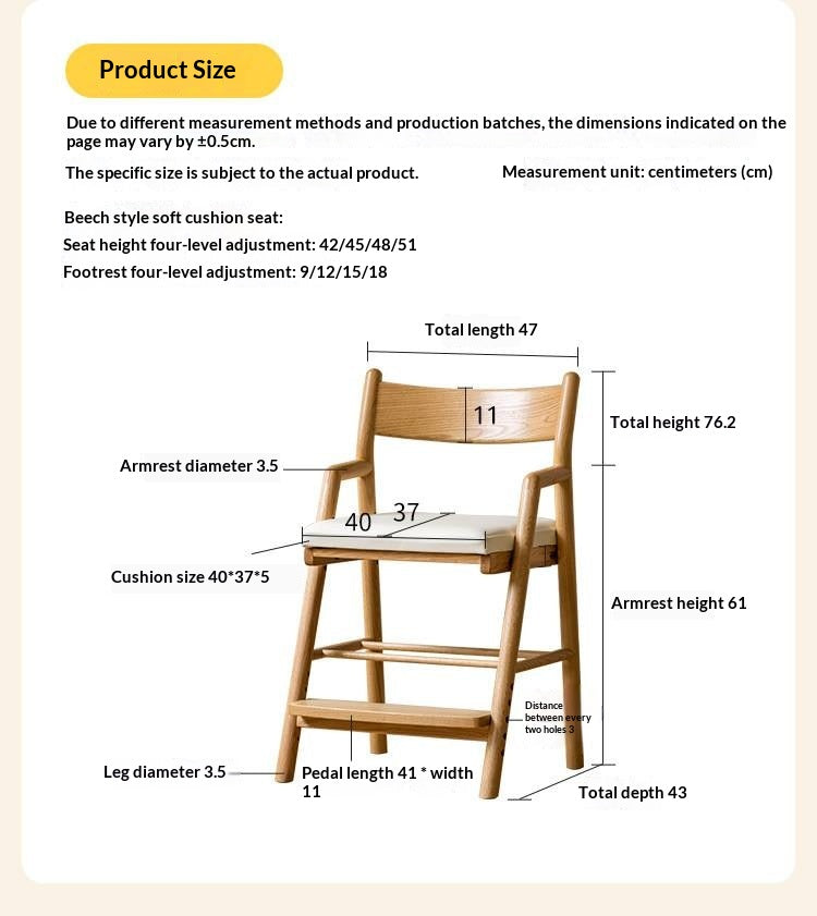 Oak, Beech Solid Wood Kids Chair Height-Adjustable