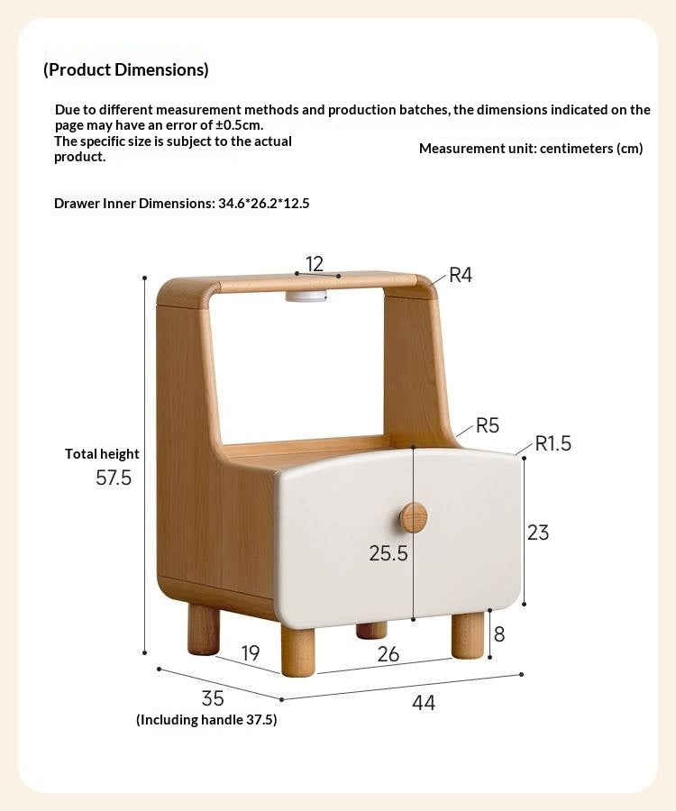 Beech Solid Wood Kids Nightstand Built-in Night Light
