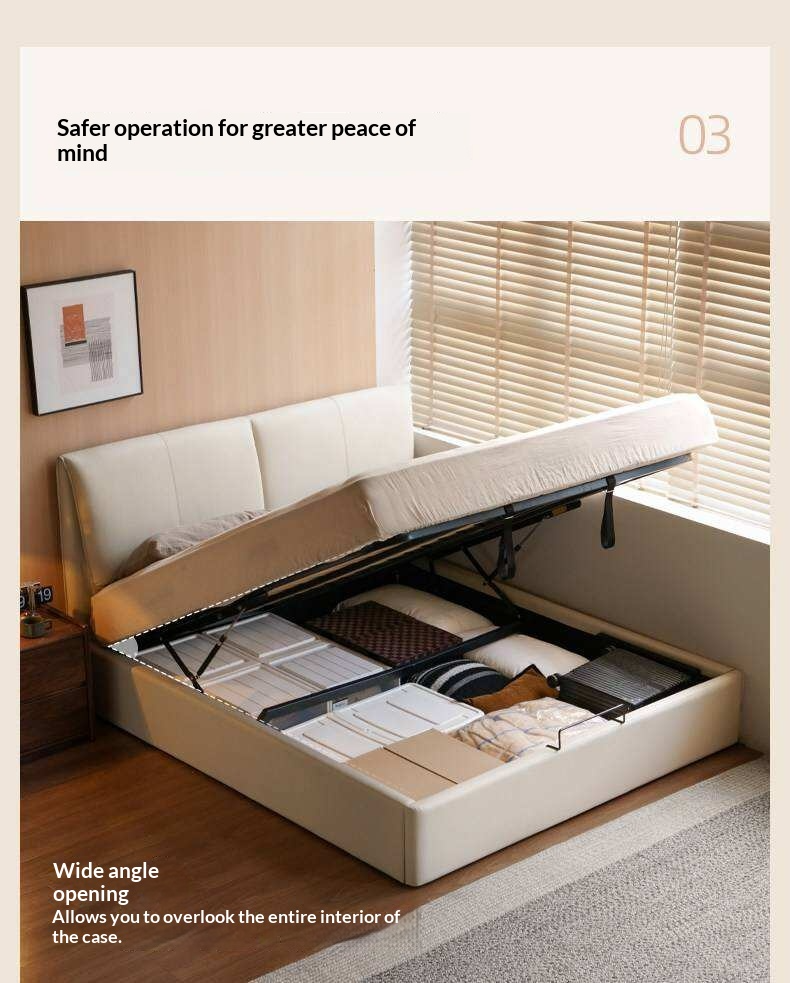 Genuine Leather Upholstered Lift-Up Storage Bed