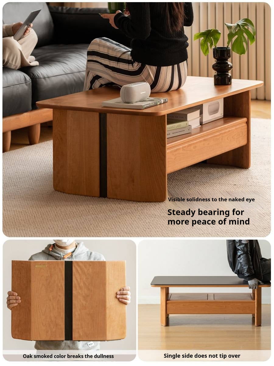 Cherry Solid Wood Modern Rock Plate Coffee Table.