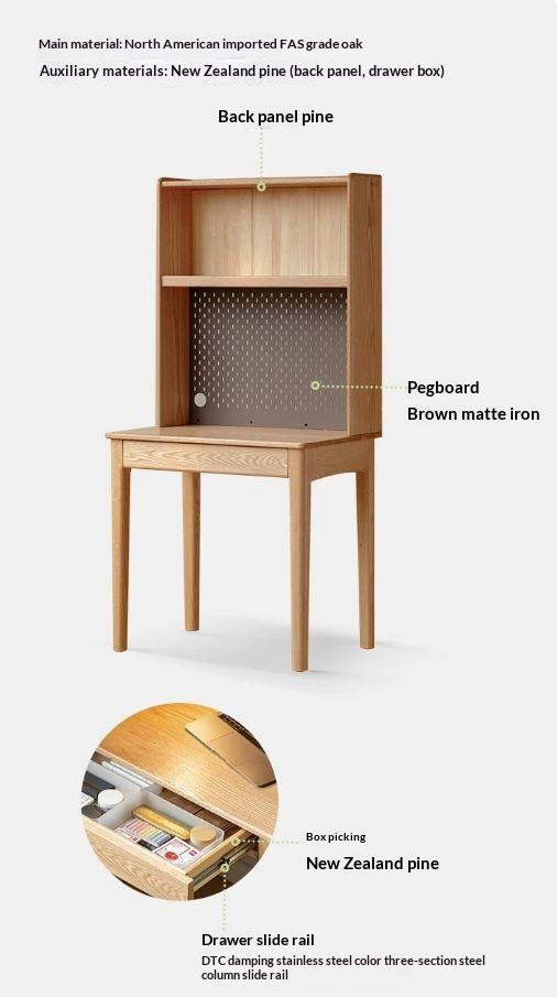Oak, Ash Solid Wood Modern Desk Bookshelf Integrated