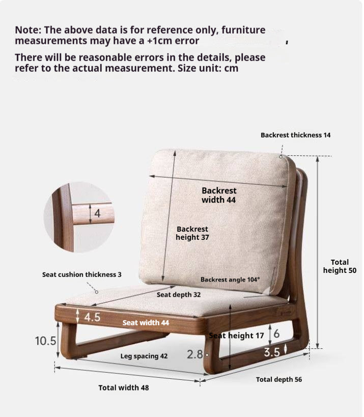 Black Walnut, Oak Solid Wood Tatami Tea Chair Low Back