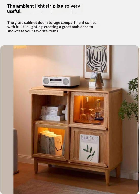 Oak, Сherry, Ash Solid Wood Four-Door Bookcase with Light, Magazine Cabinet.