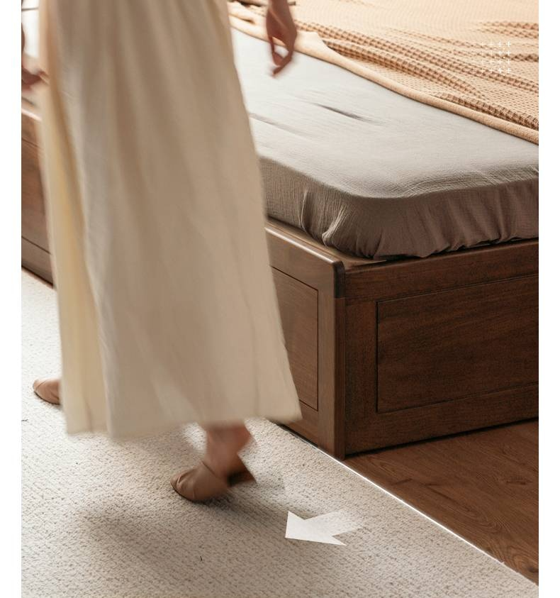 Black Walnut Solid Wood Italian Light Luxury Platform Bed, Headboard-Free Box Bed