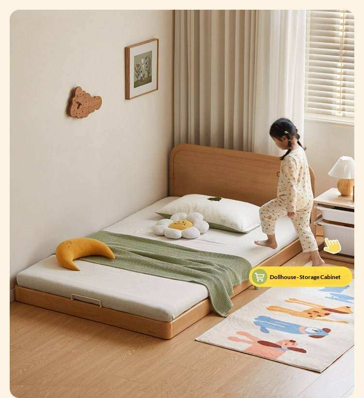 Beech Solid Wood Kids Platform Bed with Night Light