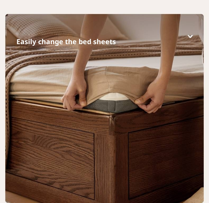 Oak, Rubberwood Solid Wood Platform Box Bed, Headboard-Free Bed Modern Minimalist