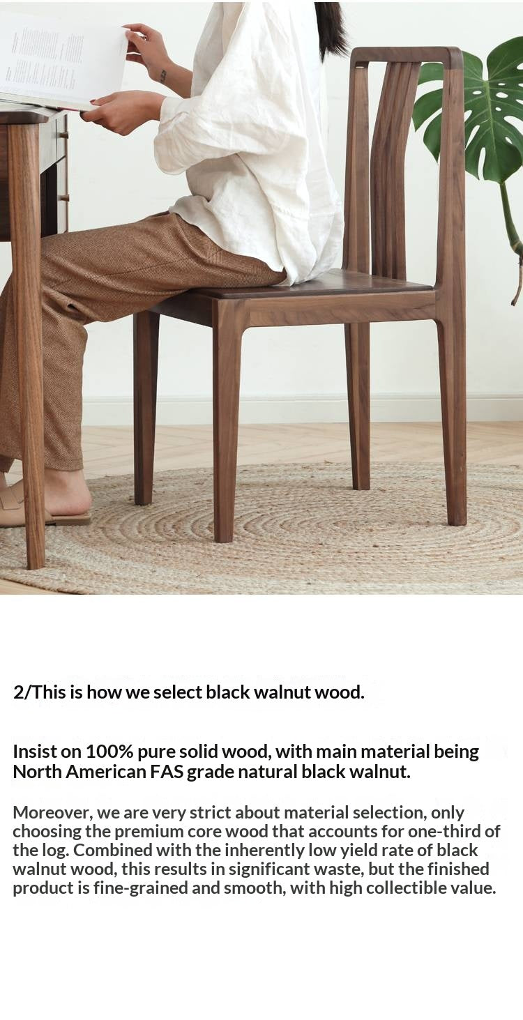 Set 4 pcs Black Walnut, Ash Solid Wood Dining Chair with Backrest 4pcs