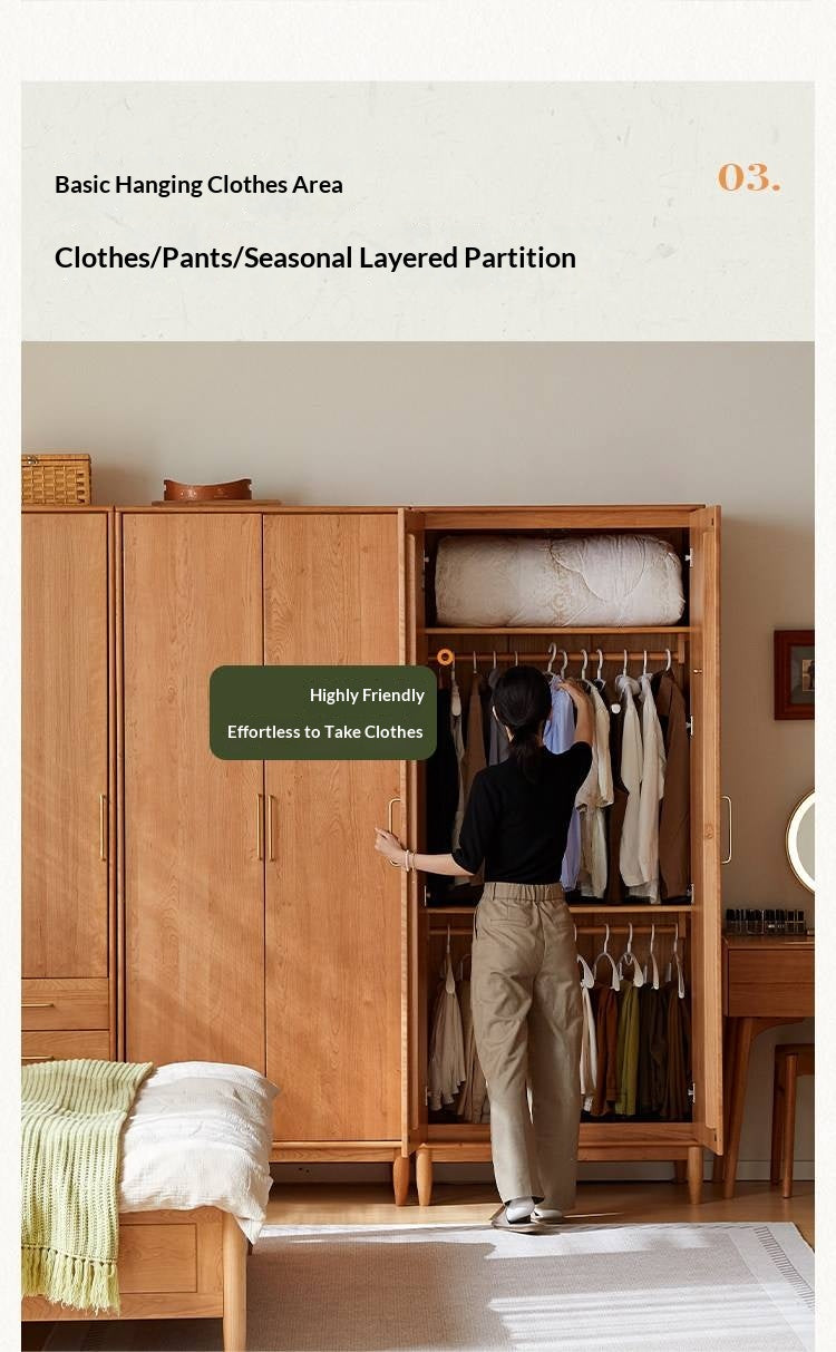 Cherry Solid Wood Wardrobe with Soft Modern Proportions