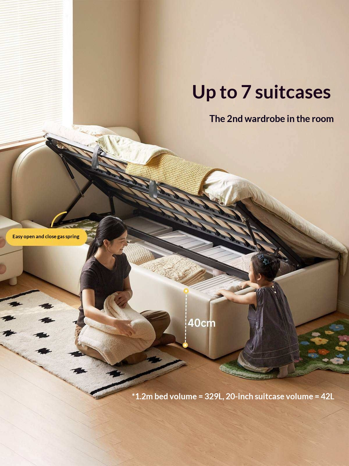 Kids Upholstered Storage Bed with Rounded Headboard and Gas Lift