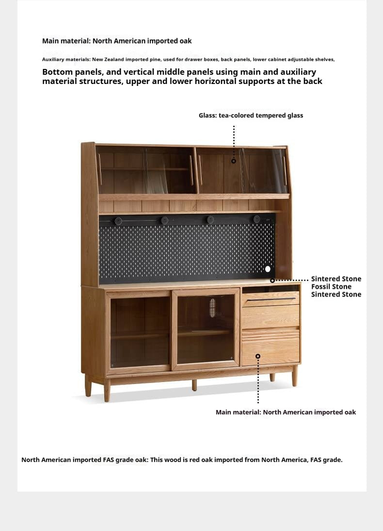 Oak Solid Wood Buffet Cabinet with Slab Surface, Sideboard