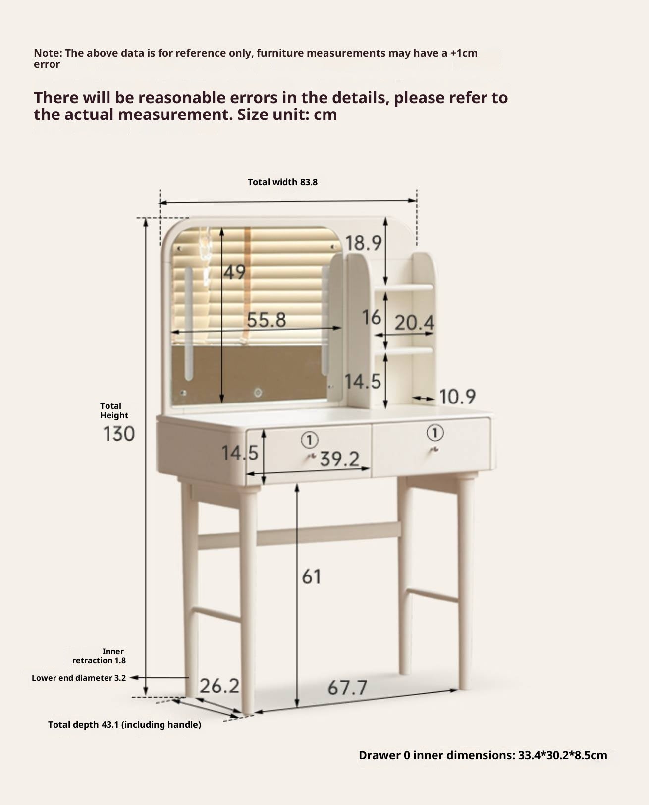 Solid Rubberwood Telescopic Multifunctional Dressing Table