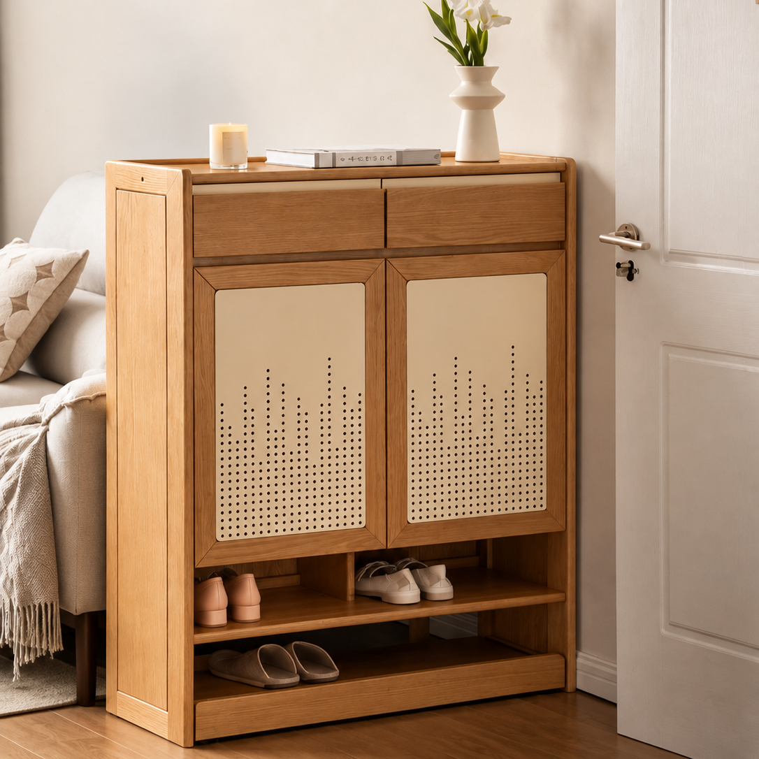 Oak Solid Wood Large Capacity Entryway Shoe Cabinet with Drawers