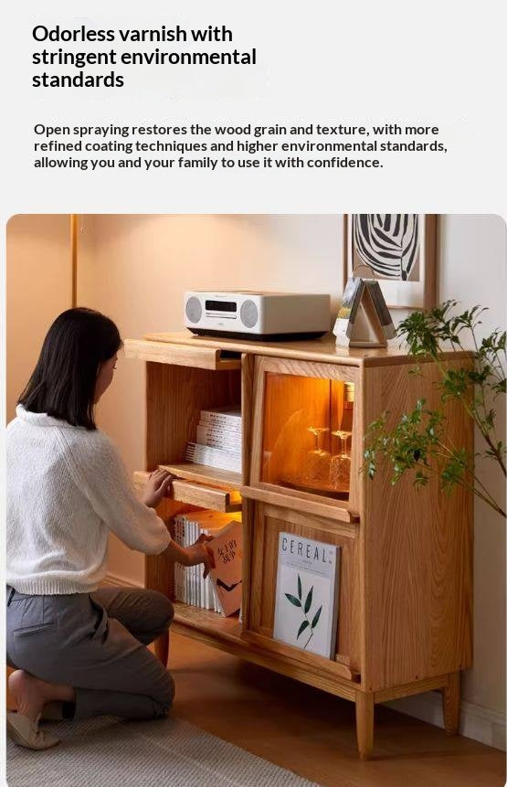 Oak, Сherry, Ash Solid Wood Four-Door Bookcase with Light, Magazine Cabinet.