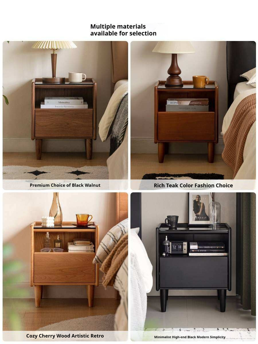 Tulipwood Solid Wood Glass Nightstand