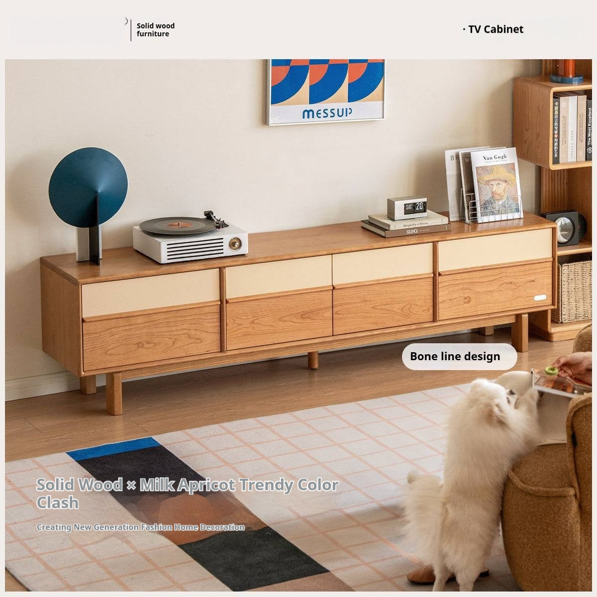 Cherry Solid Wood Two-Tone TV Console with Tapered Legs