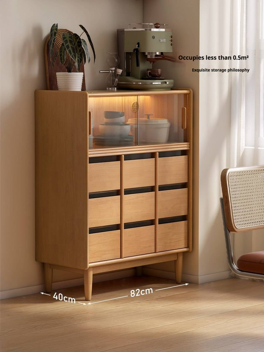 Solid Rubberwood Dining Sideboard with Glass Doors