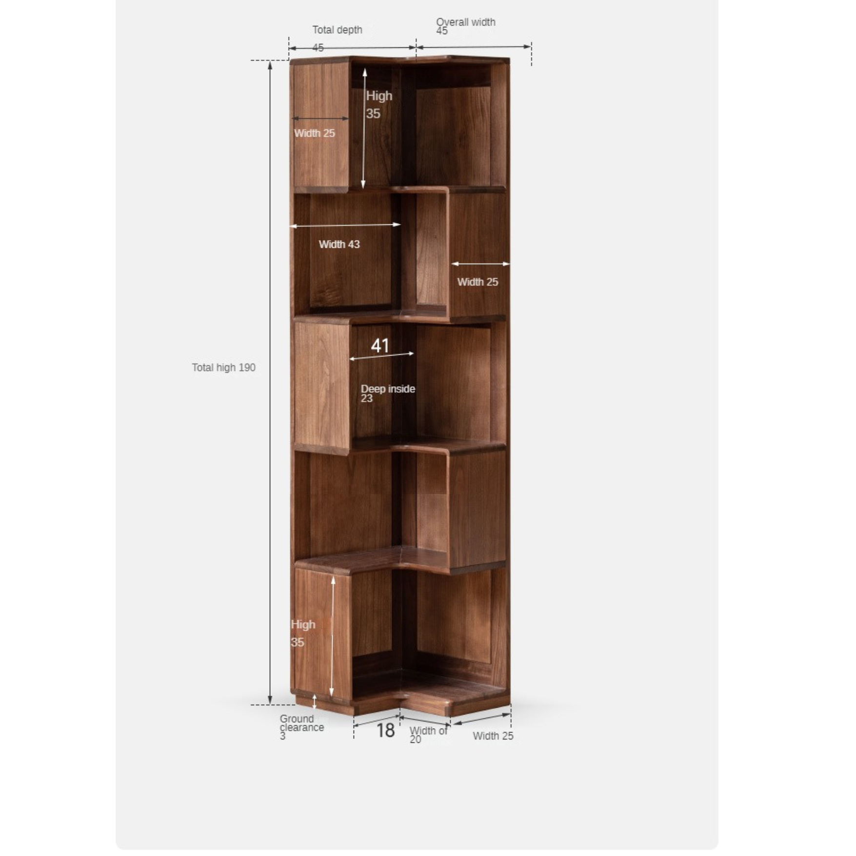 Black walnut solid wood corner storage bookcase<