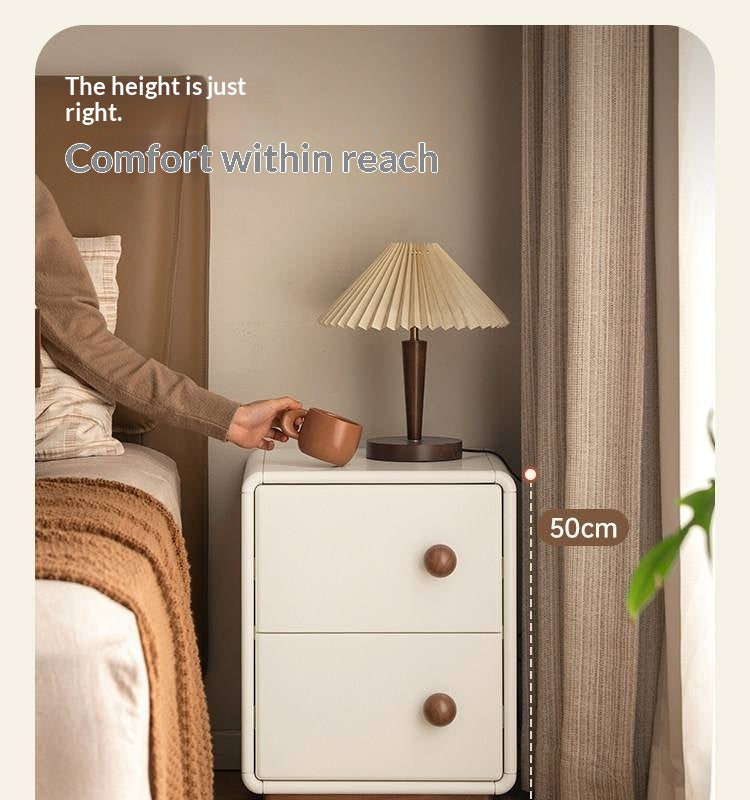 Solid Rubberwood Cream Style Narrow Nightstand