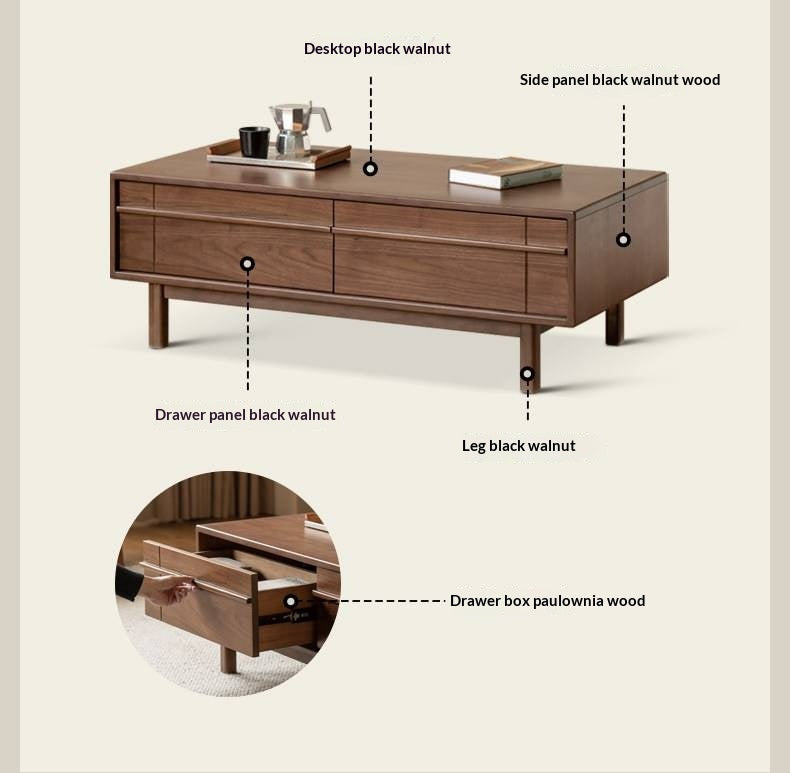 Black Walnut Solid Wood Modern Casual Coffee Table