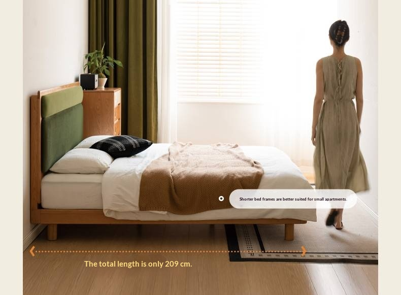 Cherry Solid Wood Fabric Soft Backrest Bed Modern Minimalist