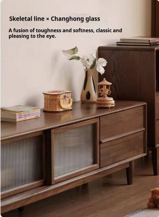 Black Walnut, Sandalwood, Ash Solid Wood Modern TV Cabinet