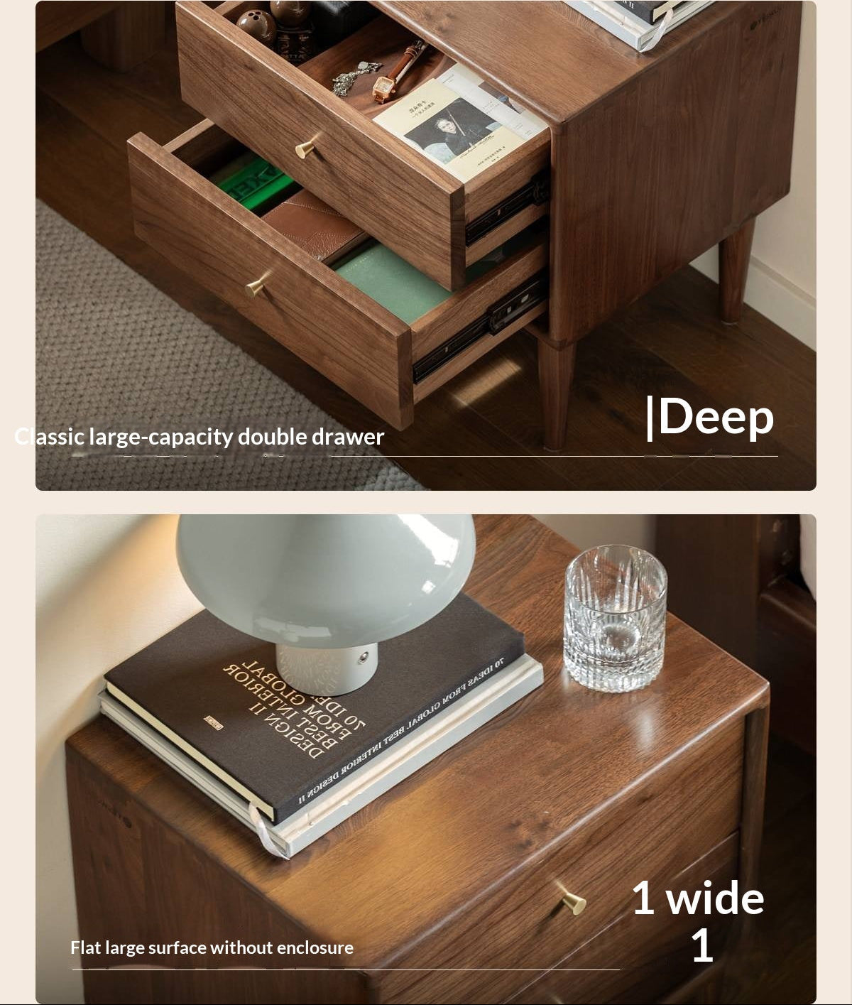 Black Walnut Solid Wood, Solid Longan Hardwood  Nightstand.