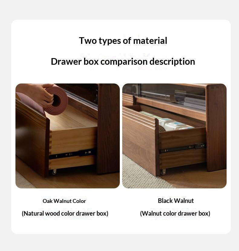 Black Walnut, Oak Solid Wood TV Cabinet LED Light Floor Cabinet.