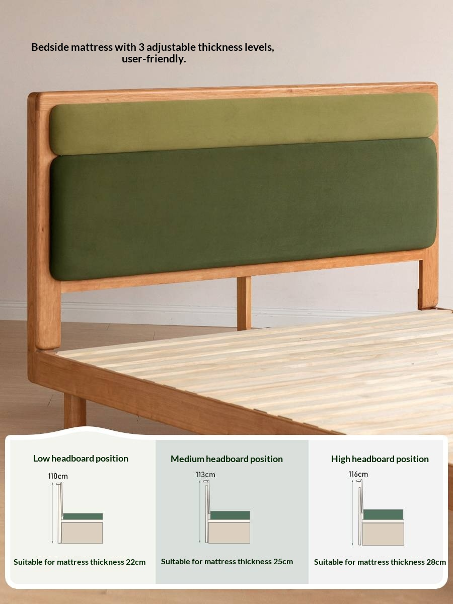 Cherry Solid Wood Fabric Soft Backrest Bed Modern Minimalist