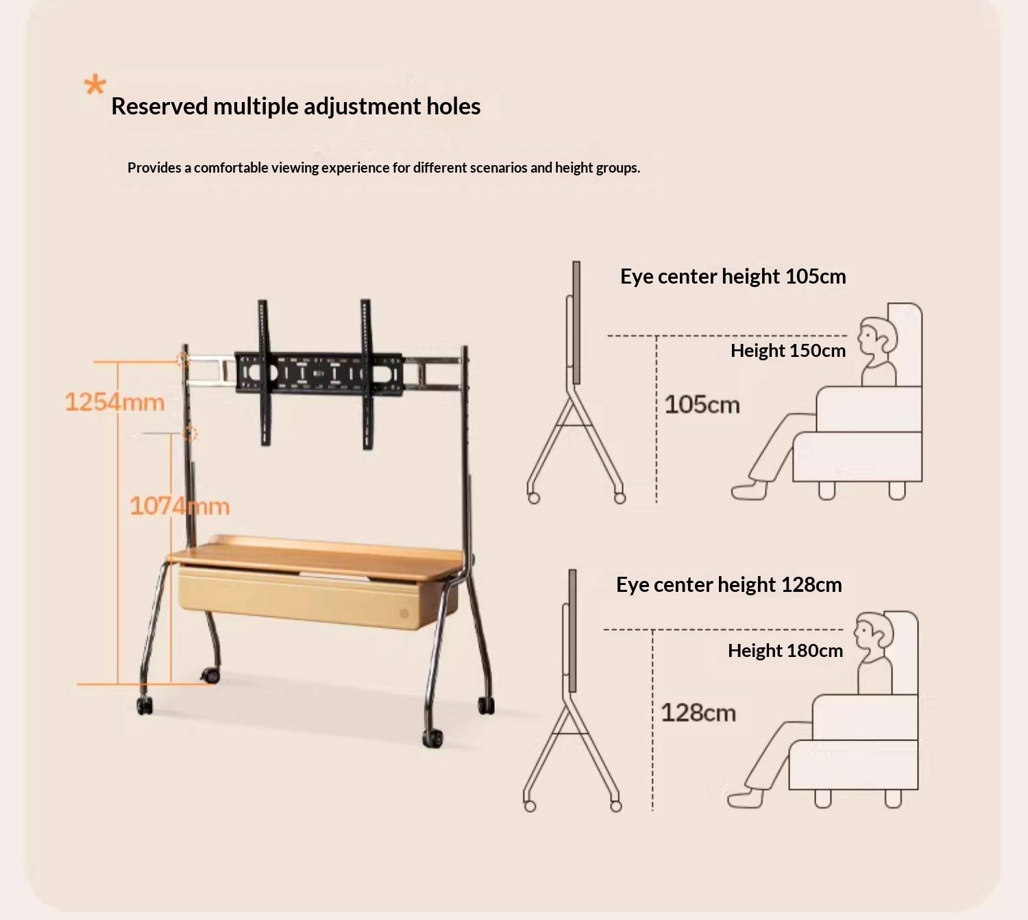 Beech Solid Wood Floor-Standing TV Stand with Modern Minimalist