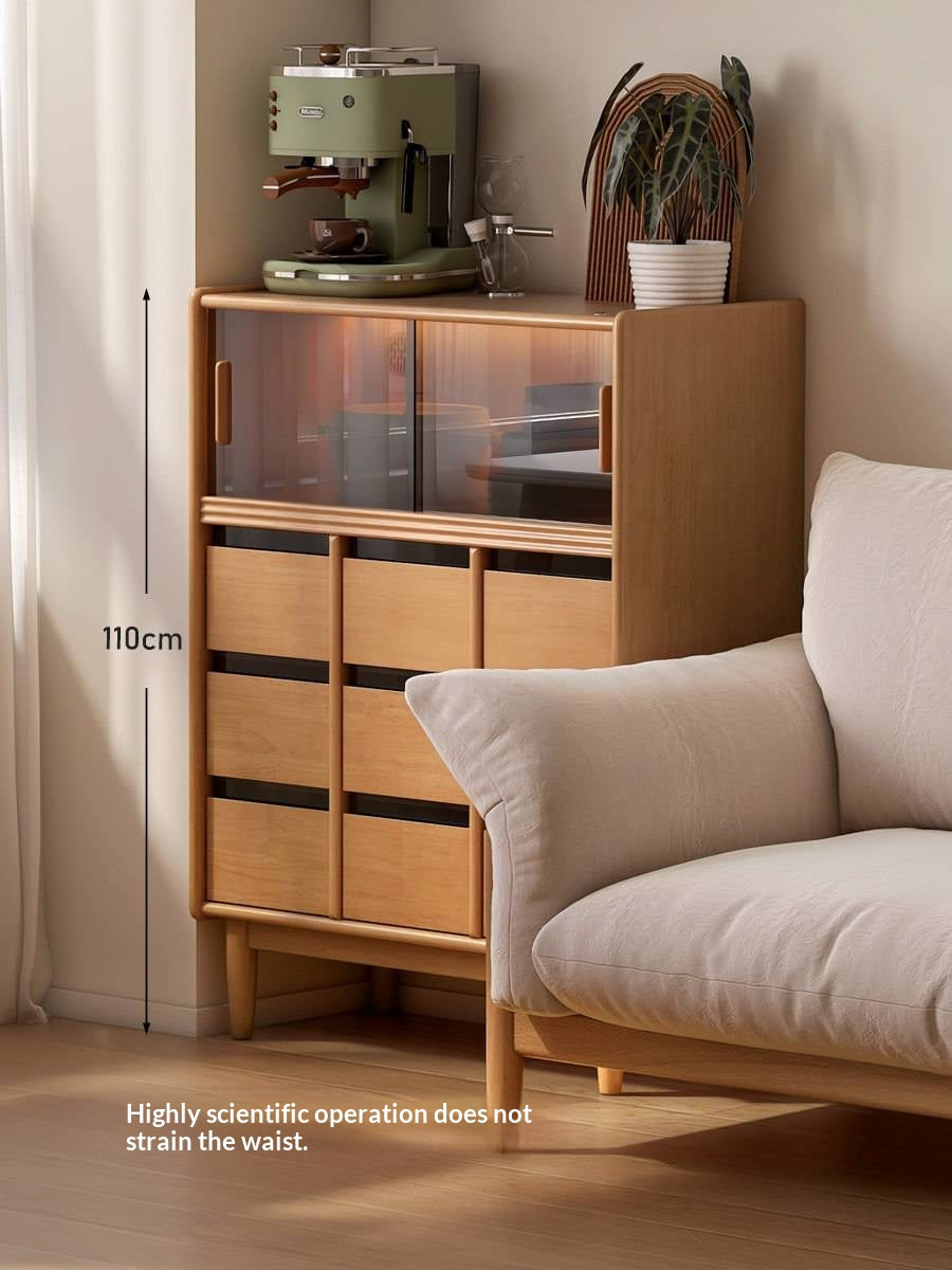 Solid Rubberwood Dining Sideboard with Glass Doors