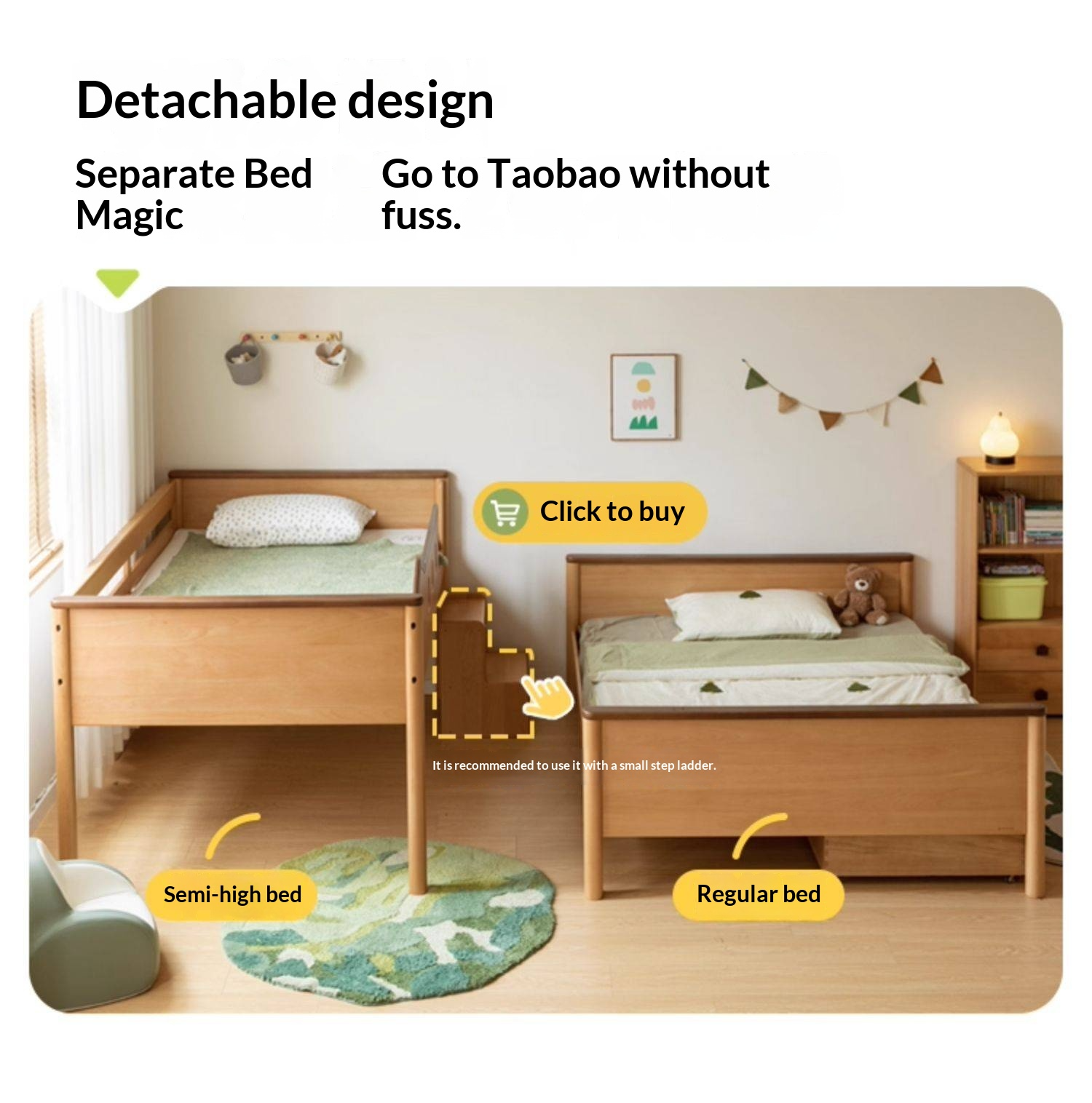 Beech Solid Wood Detachable Bunk Bed with Playful Design